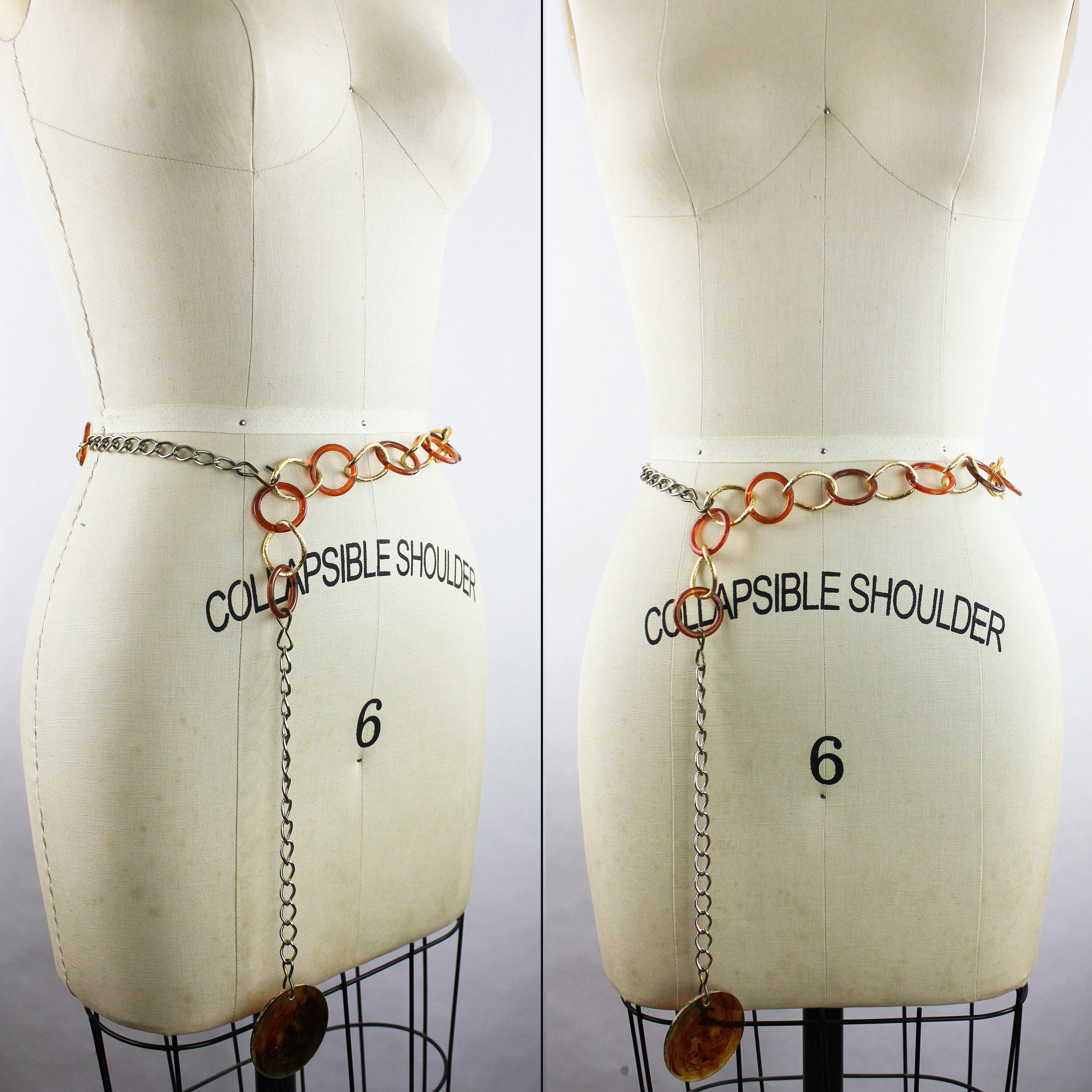 Vintage 70s Boho Gold and Plastic Faux Tortoise Chain Belt