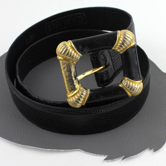 Black Leather & Gold Vintage Carlisle Belt - size… - image 2