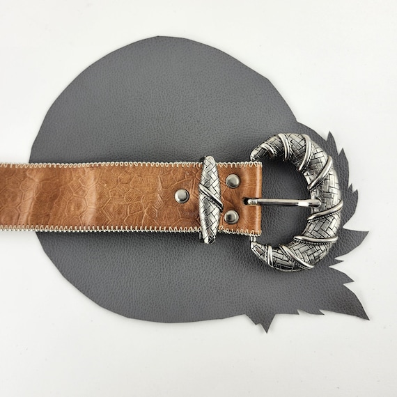 Cinnamon Brown Turtle Shell Pattern Leather Belt … - image 4