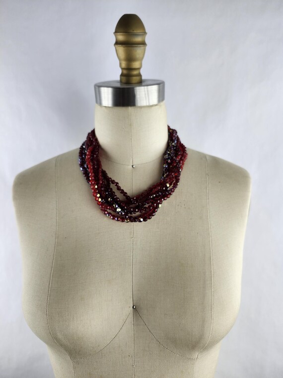 Sparkly Ruby Red Burgundy Beaded Multi Strand Vin… - image 4
