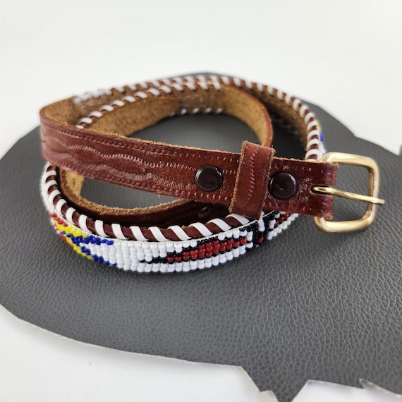 Thunderbird Rainbow Seed Bead Brown Leather Southwestern  display picture 1