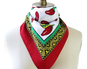Red Green Yellow Black & White Hot Chili Pepper Square Handkerchief