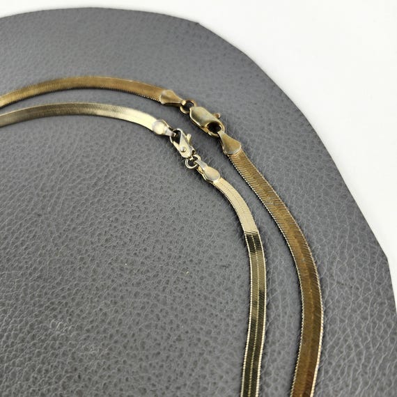 Two Gold Colored Herringbone Flat Chain Vintage N… - image 9
