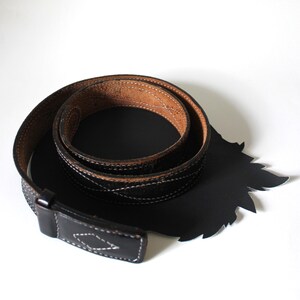 Black Western Distressed Leather Belt Unisex 34 inches to 38 inches