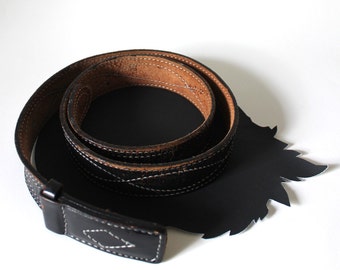 Ceinture Western Cuir Tressé Marron/blanc - Boucle Acier - Taille 34 Pouces - Neuf