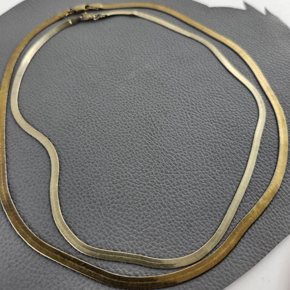 Two Gold Colored Herringbone Flat Chain Vintage N… - image 4