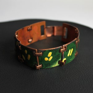 Emerald Green & Yellow Painted Organic Vintage Bracelet