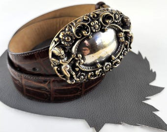 Brighton VINTAGE 1995 brown leather belt - size 38 Vintage 90s Brighton Brown Woven Leather/crock Embossed  main image 4