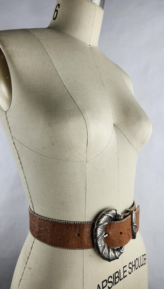 Cinnamon Brown Turtle Shell Pattern Leather Belt … - image 9
