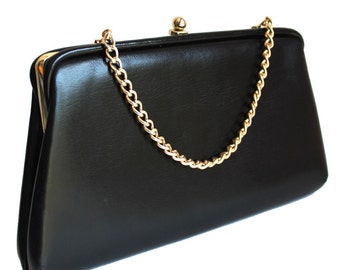 Vintage schwarze Vinyl Handtasche oder Clutch