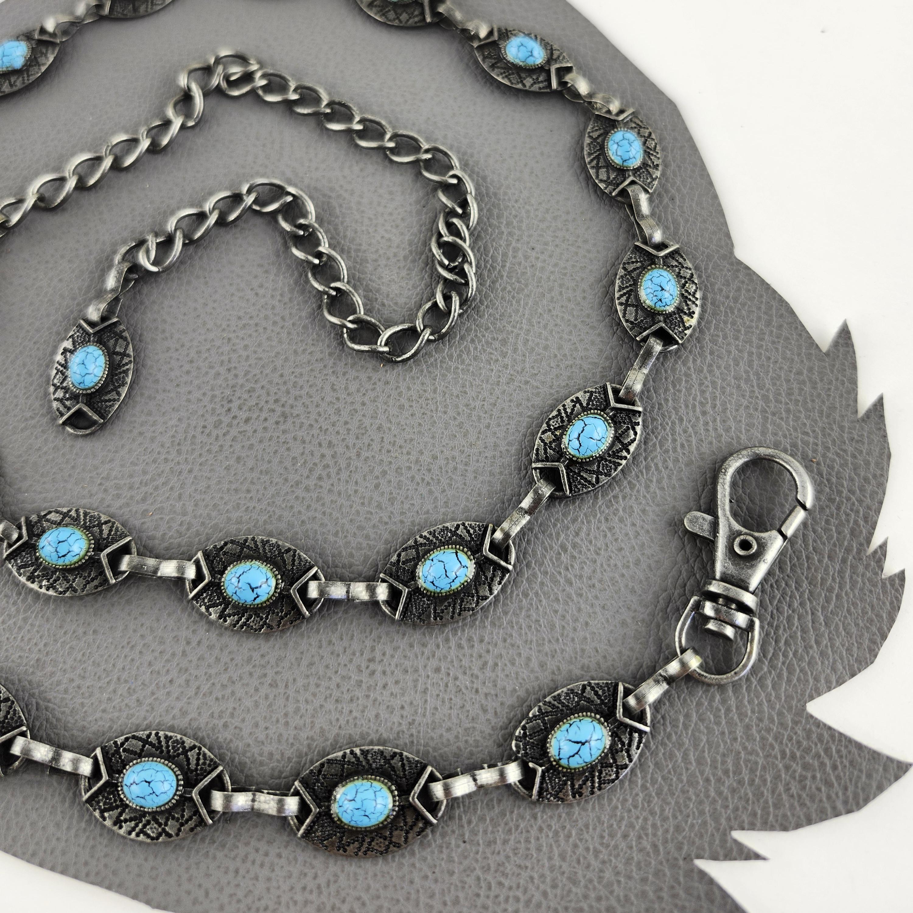 Southwestern Silver and Turquoise Metal Dainty Concho Chain  display picture 2