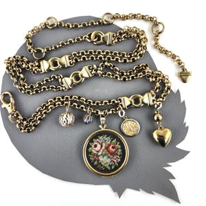 Brass Chain Charm Belt With Needlepoint Locket With Mix of  display picture 2