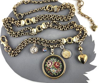 Brass Chain Charm Belt With Needlepoint Locket With Mix of  display picture 1