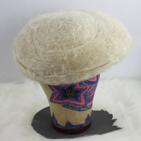 Cream Furry Wool Vintage Ladies Hat an Original b… - image 5