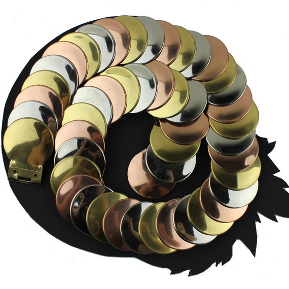 Silver Gold and Copper Circle Scale Metal Elastic… - image 4