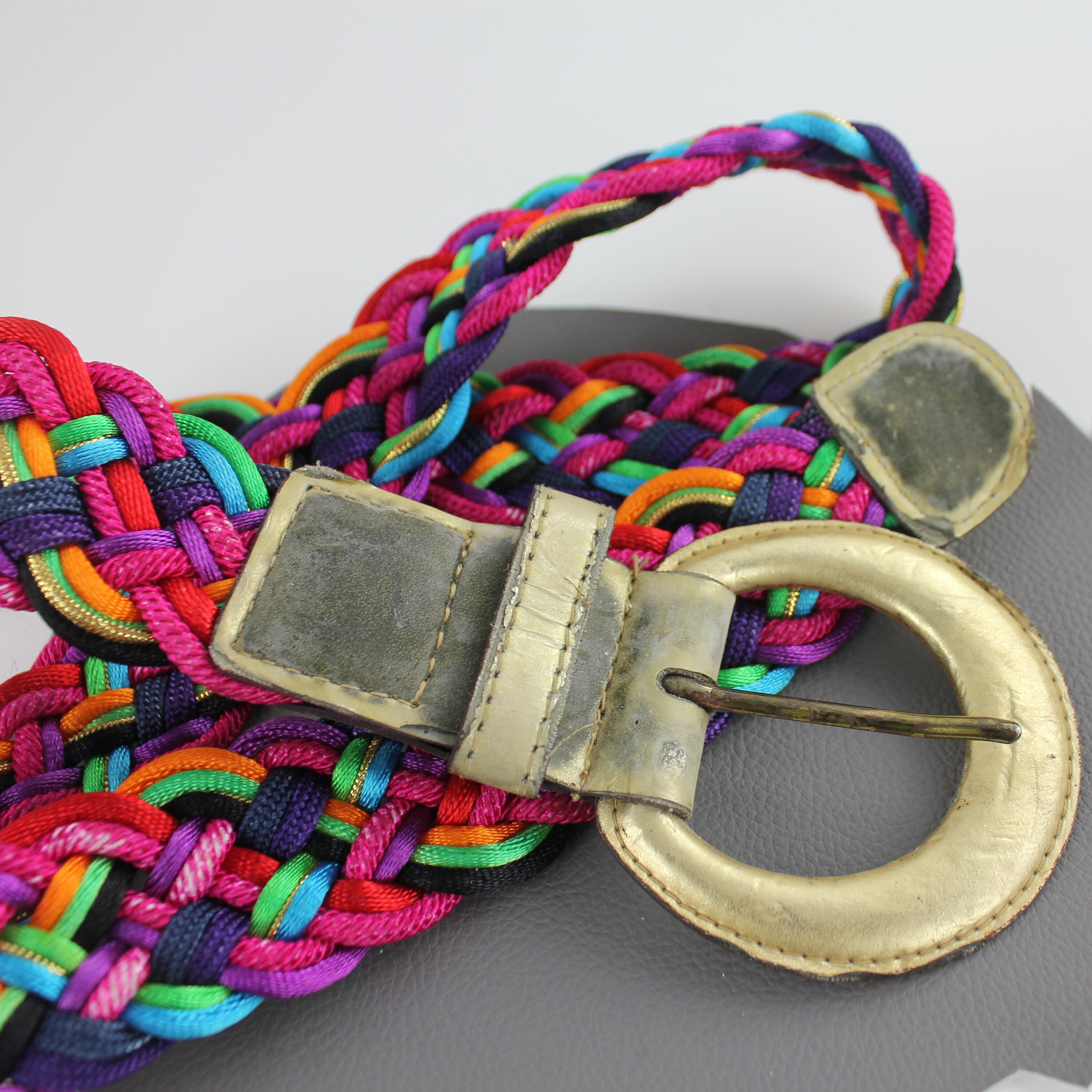 Vintage Statement Woven Belt 80s Cherry Red Kidcore Multicolor Rainbow Artsy 90s Rainbow Woven Leather Belt: Adjustable Multicolor  main image 4