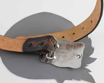Paisley Floral Buckle on Two Tone Brown Leather Floral  display picture 1