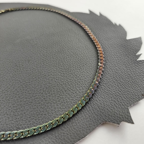 Rainbow Oxidized Silver Colored Flat Chain Neckla… - image 1