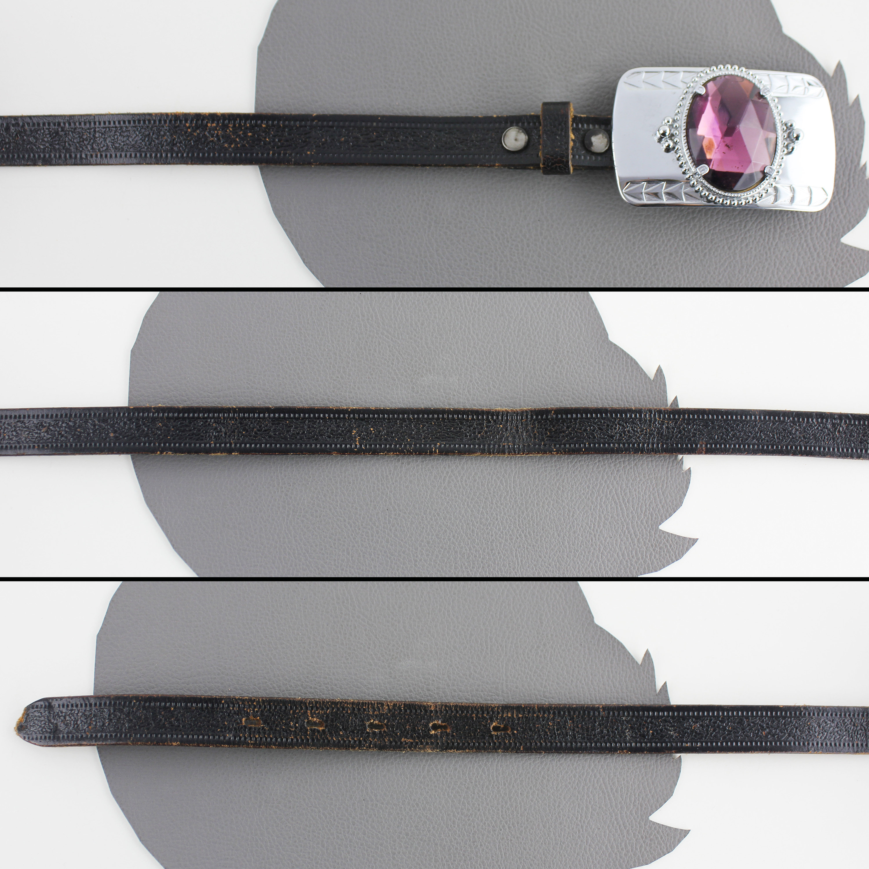 Faux Purple Gemstone Set in Silver Western Buckle on Black 