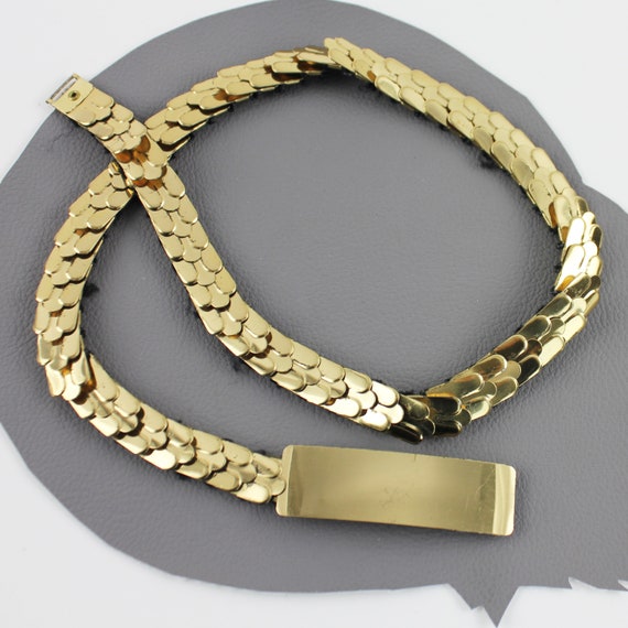 Thin Gold Metal Scale Vintage Elastic Belt / Narr… - image 3