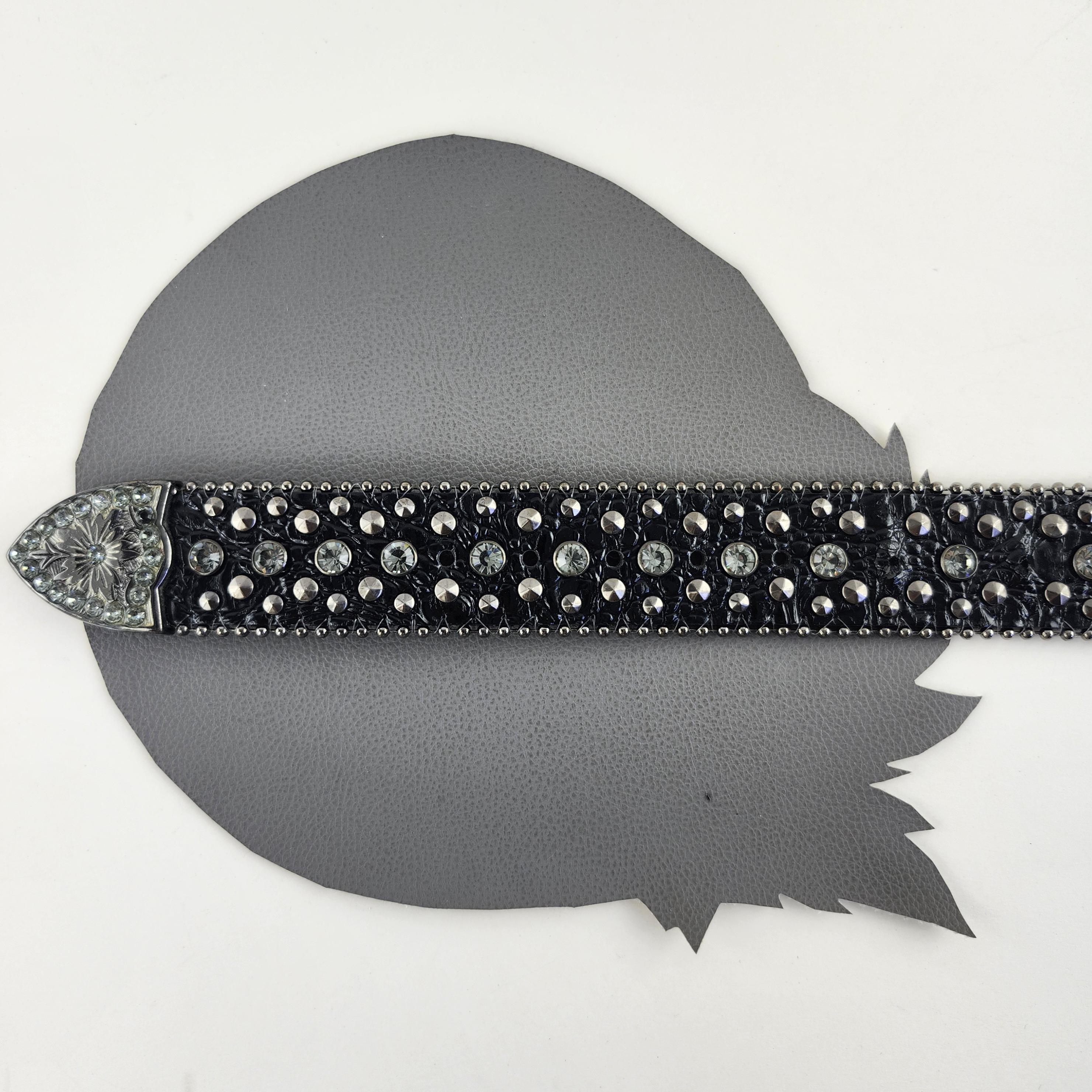 Black Leather Studs & Rhinestones Western Vintage Belt With 