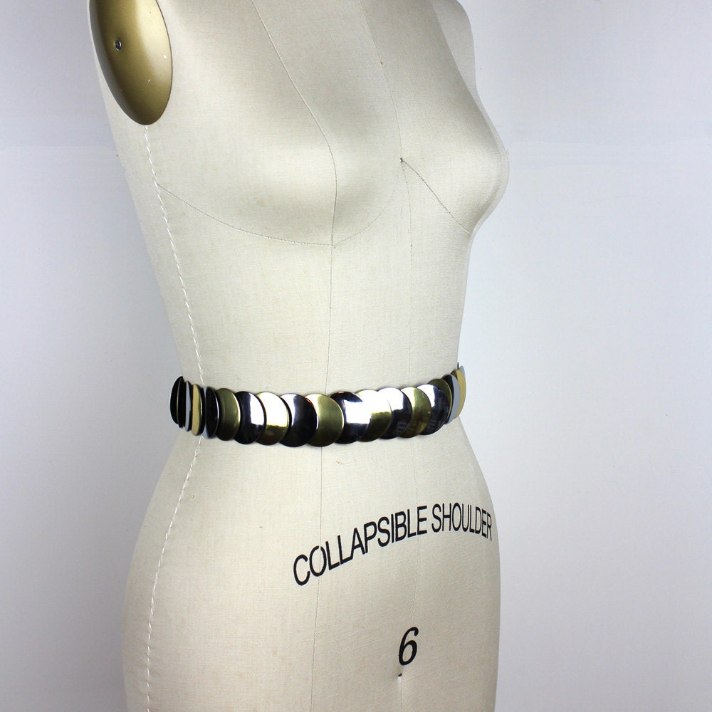 Rare Vintage Silver and Gold Circle Metal Elastic Belt Women’s Amazon.com: Women Elastic Band Fashion Belt Gold Metal Greek  main image 4