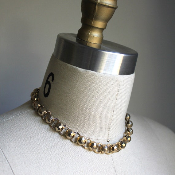 Disco Ball Vintage Gold Link Necklace Gem