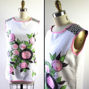 Vintage Terry Cloth Towel Women&#39;s Poppy Flower Poolside Beach Cover Up
