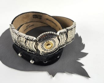 Vintage Wide Corded Belt With Hammered Metal Accents | Brown  display picture 3