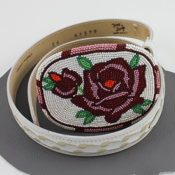 Red White Green Rose Fully Sead Beaded Buckle on … - image 3