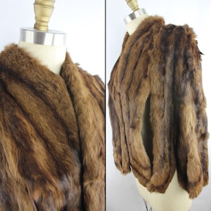 Vintage Two Tone Brown 1940s Fur Stole Capelet with Strong Box Shoulders
