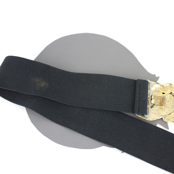Black & Gold Swirl Buckle on Black Elastic Vintage Belt - Etsy display picture 3