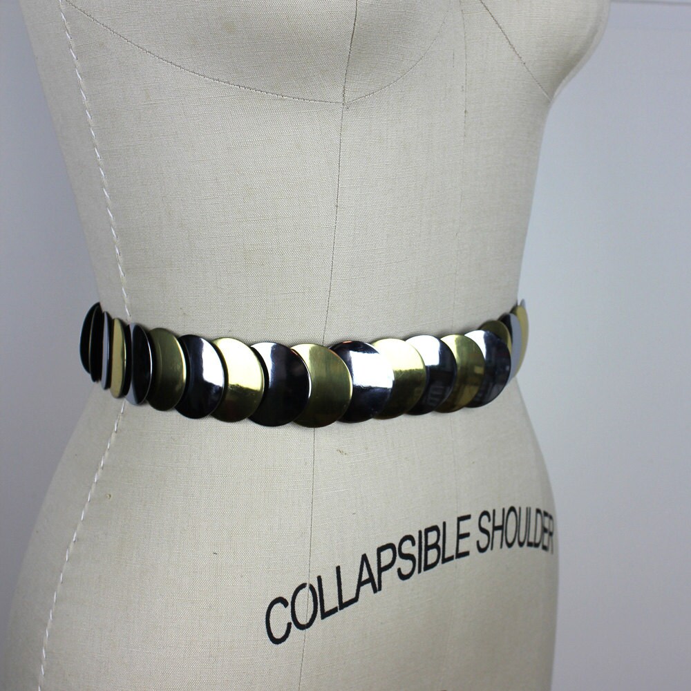 Rare Vintage Silver and Gold Circle Metal Elastic Belt Women’s Silver and Gold Circle Scale Metal Elastic Belt - Etsy main image 2