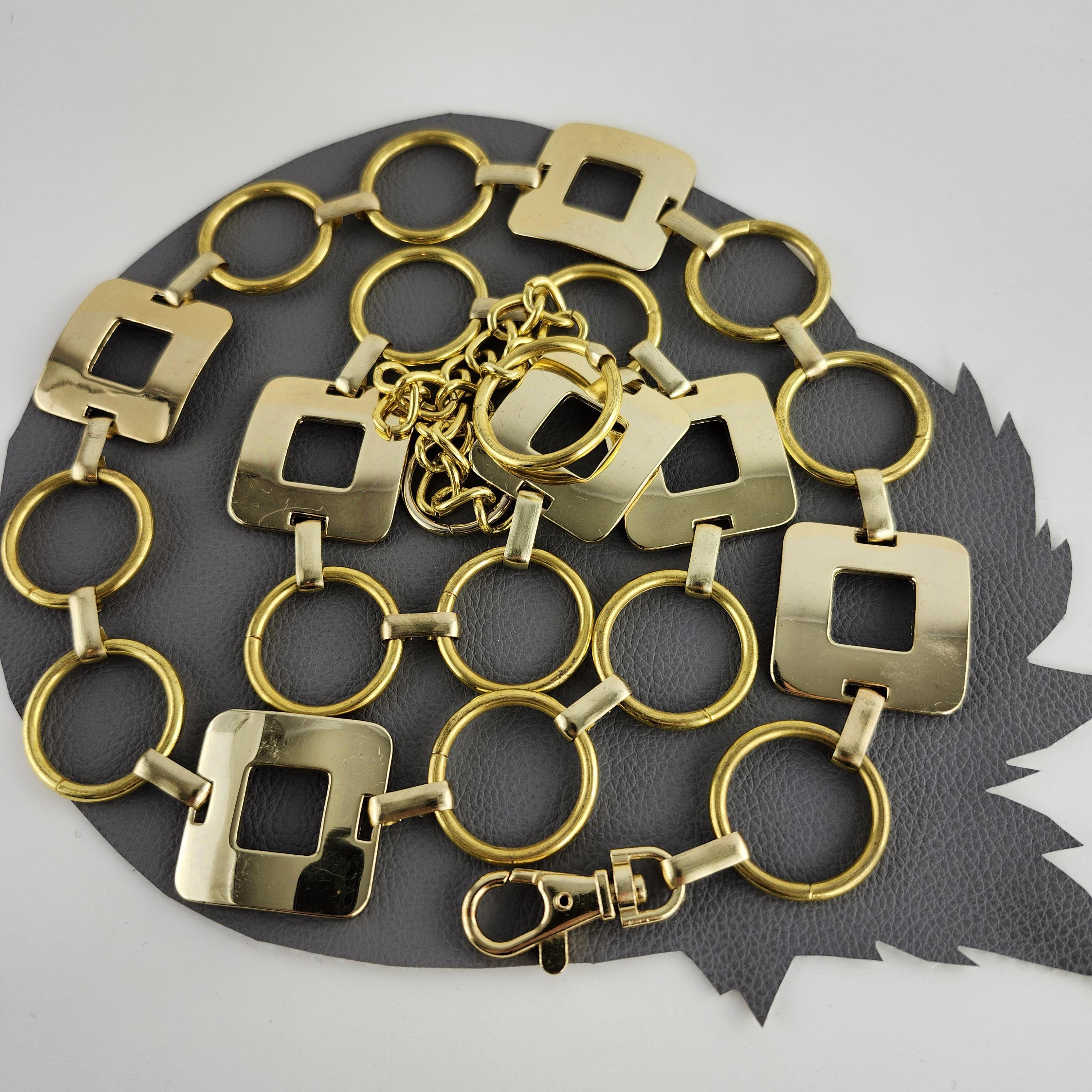 Vintage Gold Square & Circle Metal Chain Link Belt - Fits up 