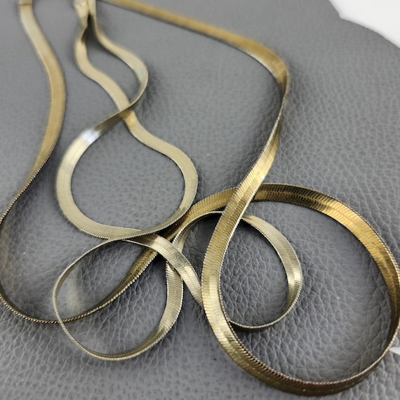 Two Gold Colored Herringbone Flat Chain Vintage N… - image 2