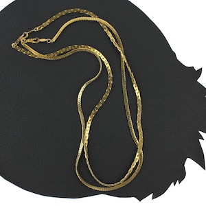 Two Gold 14K GP Colored Flat Chain Vintage Necklaces