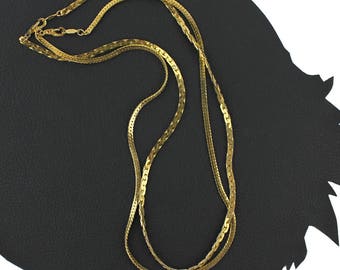 Two Gold 14K GP Colored Flat Chain Vintage Necklaces