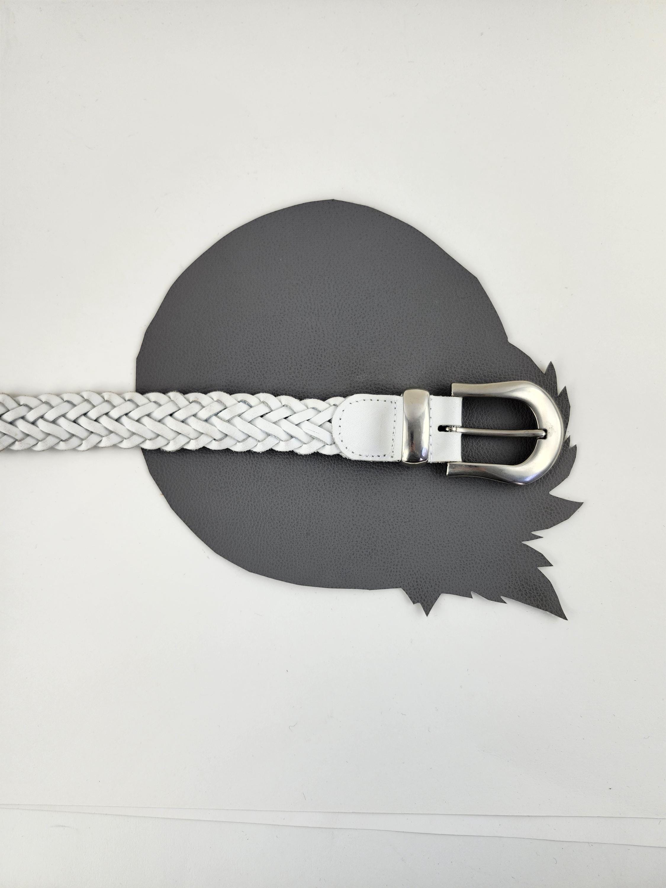 Vintage Circa White Braided Leather Belt With Silver Buckle  display picture 1
