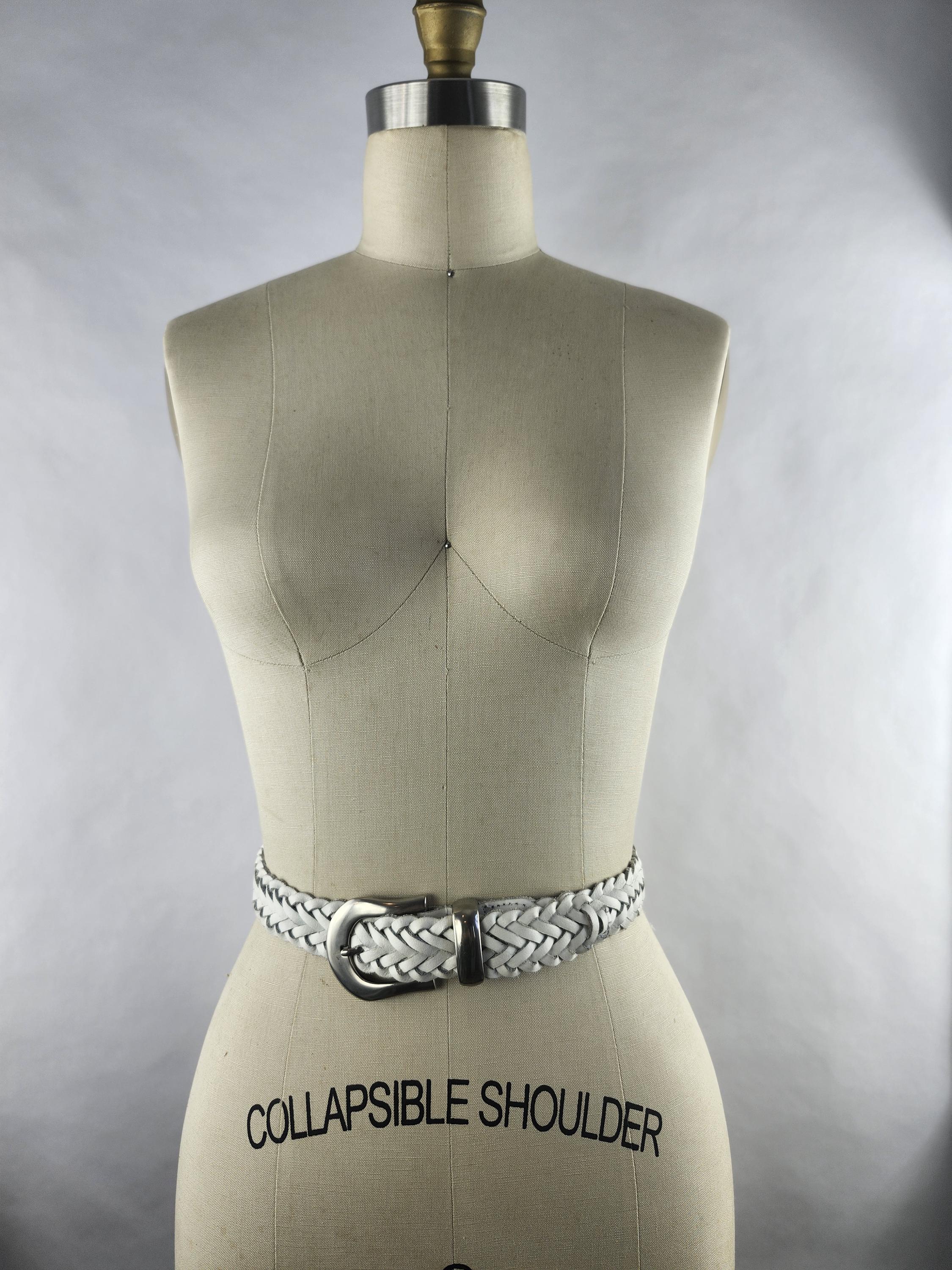 Vintage Circa White Braided Leather Belt With Silver Buckle 