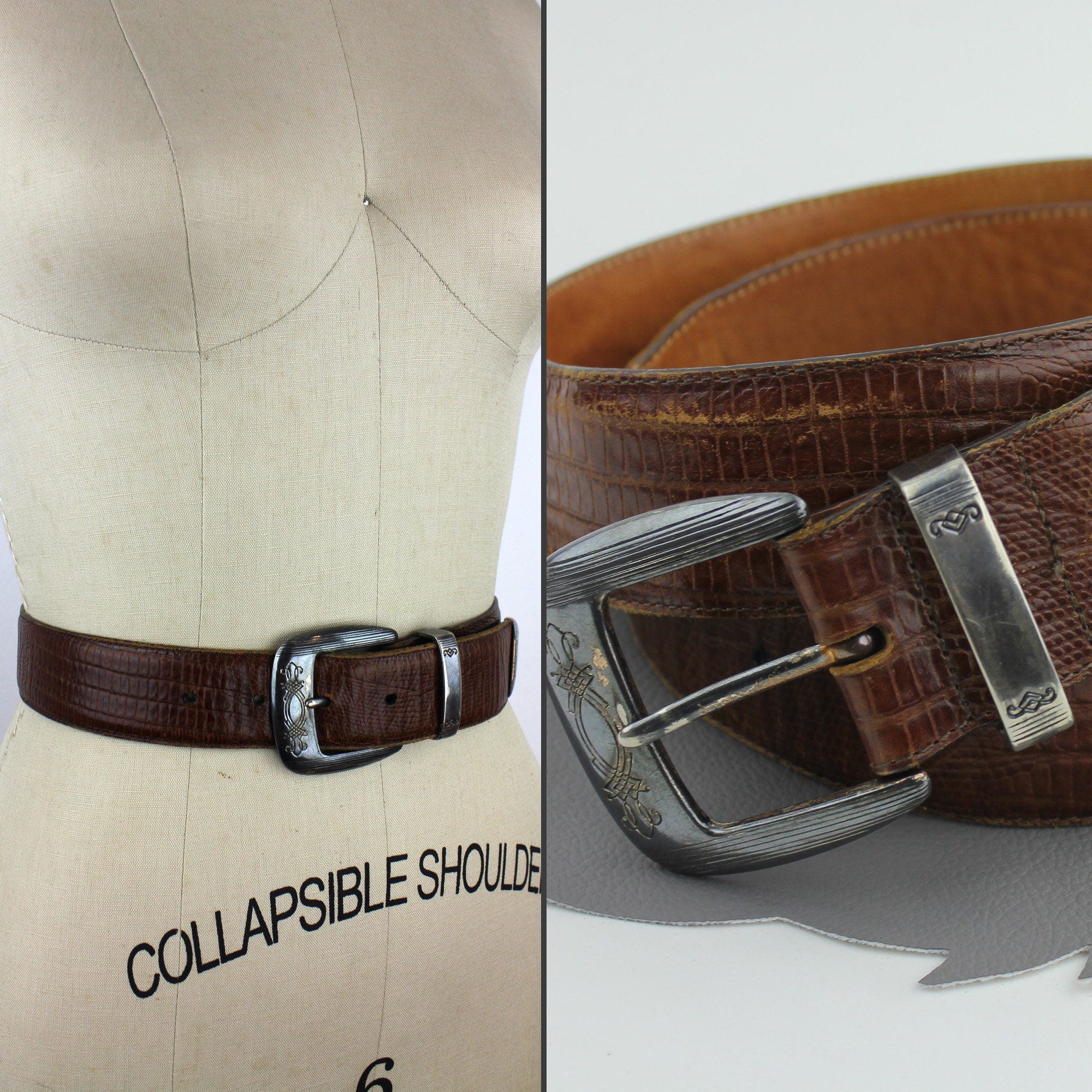 Brown Leather Western Belt With Silver Buckle Size 30 - Etsy display picture 2