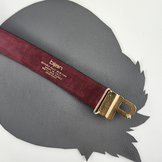 Burgundy Maroon Red Bijan Leather Vintage Belt With Gold Buckle