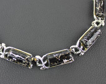 Black & Silver Glitter Confetti Resin Vintage Necklace