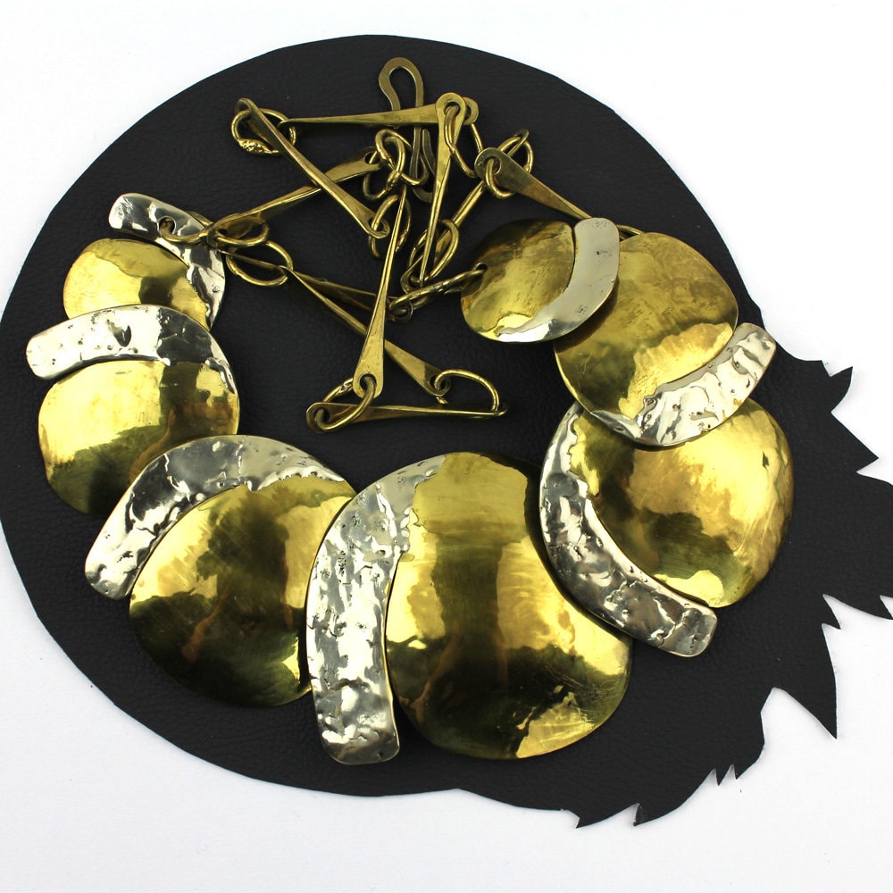 Joseph Boris Brutalist Mixed Metal Flower Chain Belt Hammered Brass Chunky Joseph Boris Brutalist Mixed Metal Flower Chain Belt  main image 2