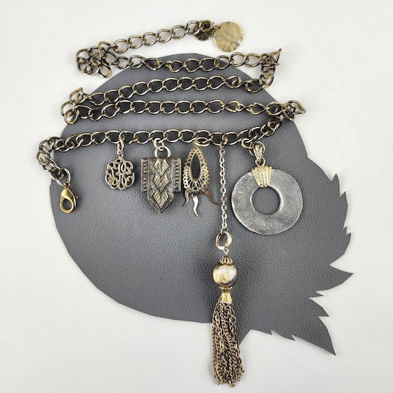 Vintage Brass Chain Belt With Art Deco and Chain Fringe 