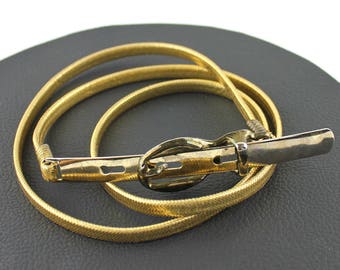 Thin Gold Metal Elastic Belt with Gold Belt Buckle