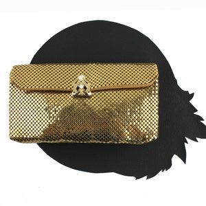 Gold Chainmaille Small Envelope Clutch with Rhinestone Closure / Chainmail Purse