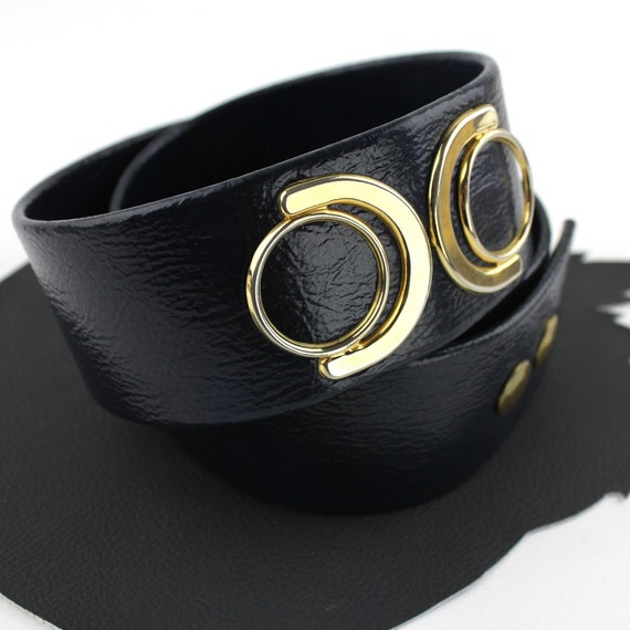 Navy & Brass Patent Leather Vinyl Belt - image 5