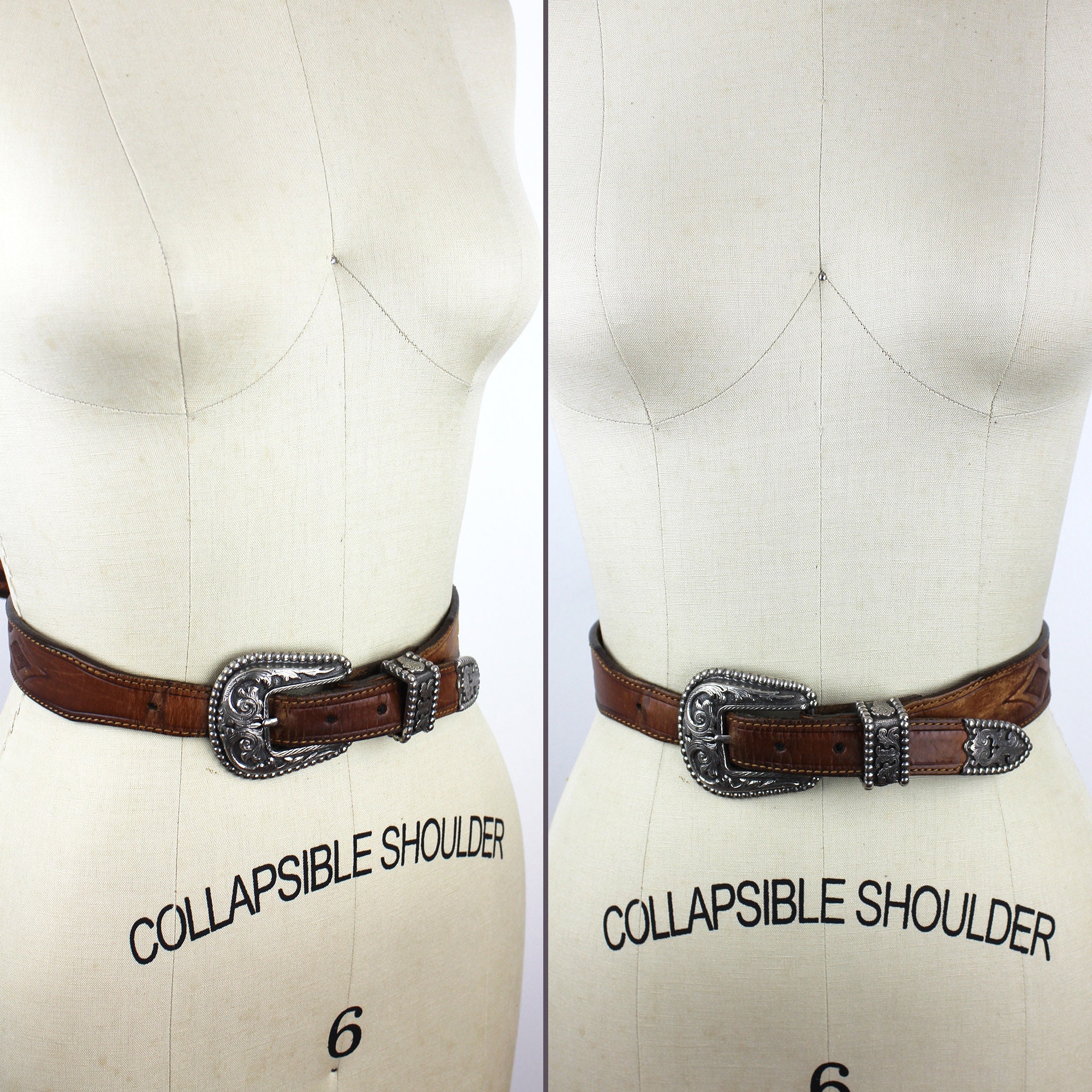 Brown Leather Tony Lama Western Belt With Silver Scroll  display picture 2