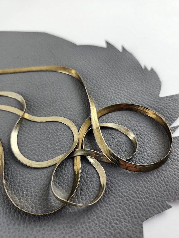Two Gold Colored Herringbone Flat Chain Vintage N… - image 8