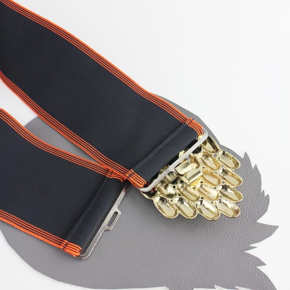 Orange & Black Striped Wide Elastic Vintage Belt With Gold  display picture 3